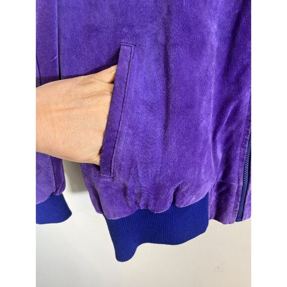Retro Leather Bomber Jacket Purple L Quilted Colorful Preppy Neutral 80s Western - Picture 4 of 16